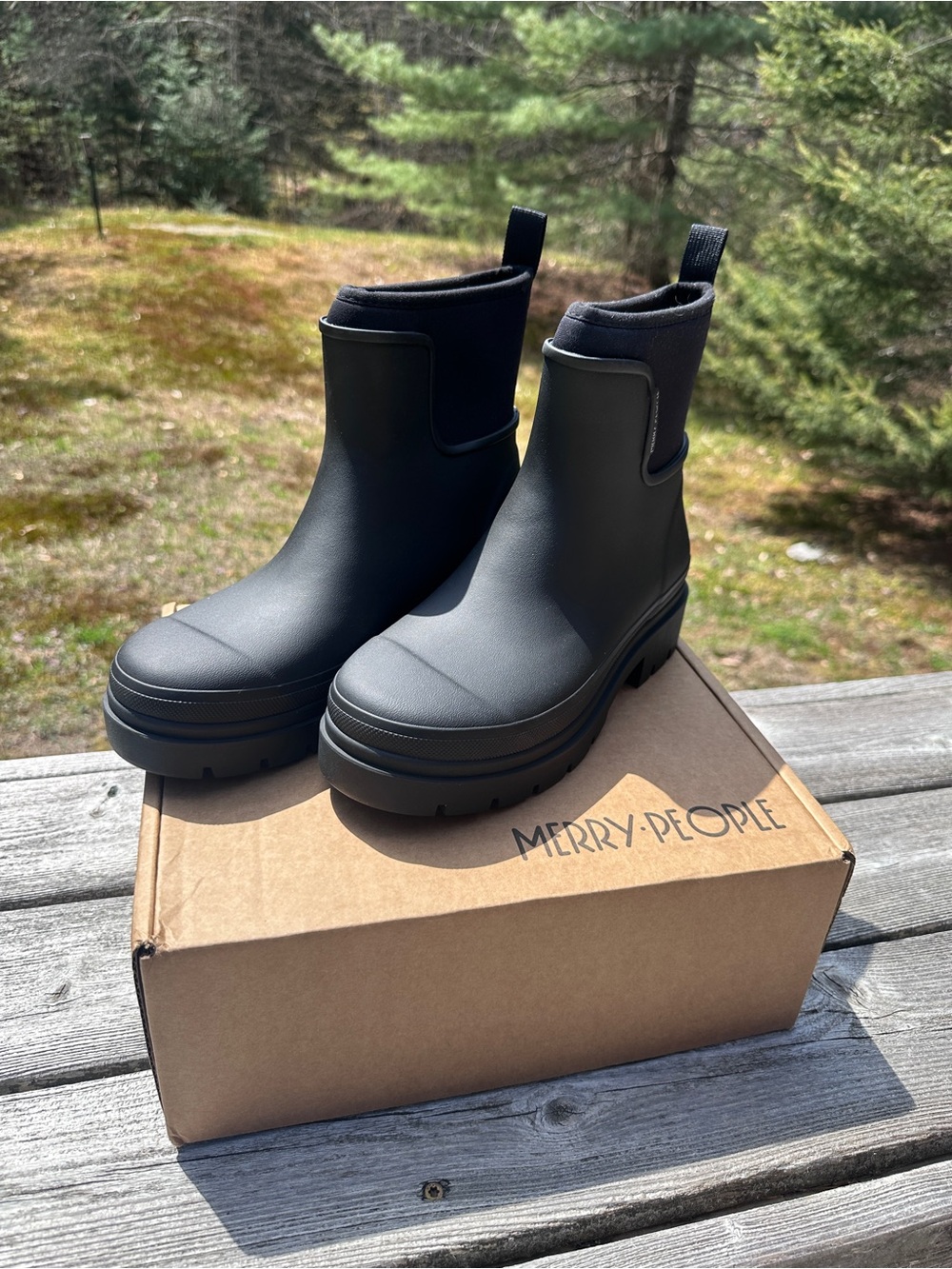 Merry People Black Women's Ankle Booties - Chunky Platform Chelsea Style